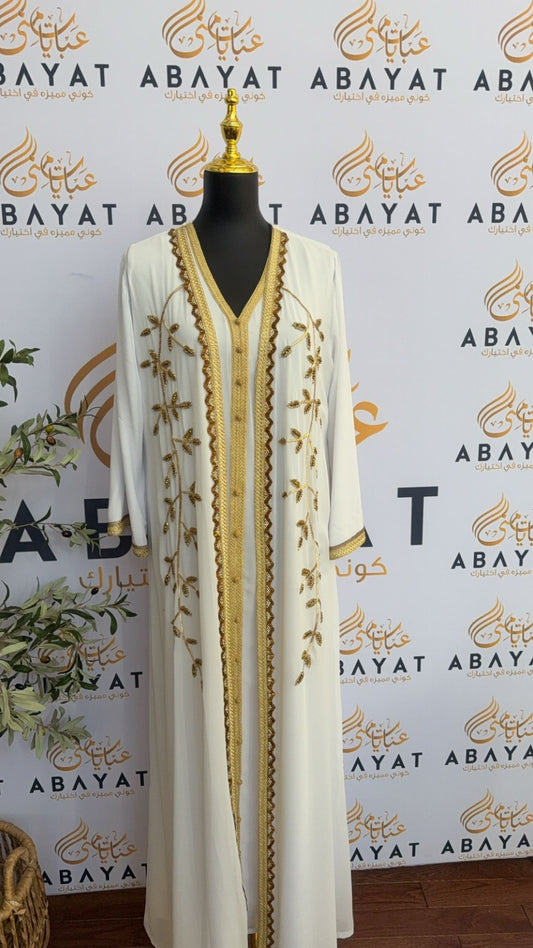 Elegant White Floral Kuftan