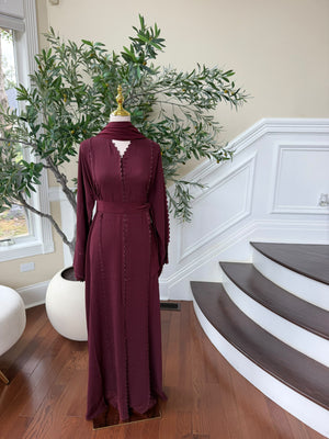 Burgundy Elegance Beaded Charm Abaya