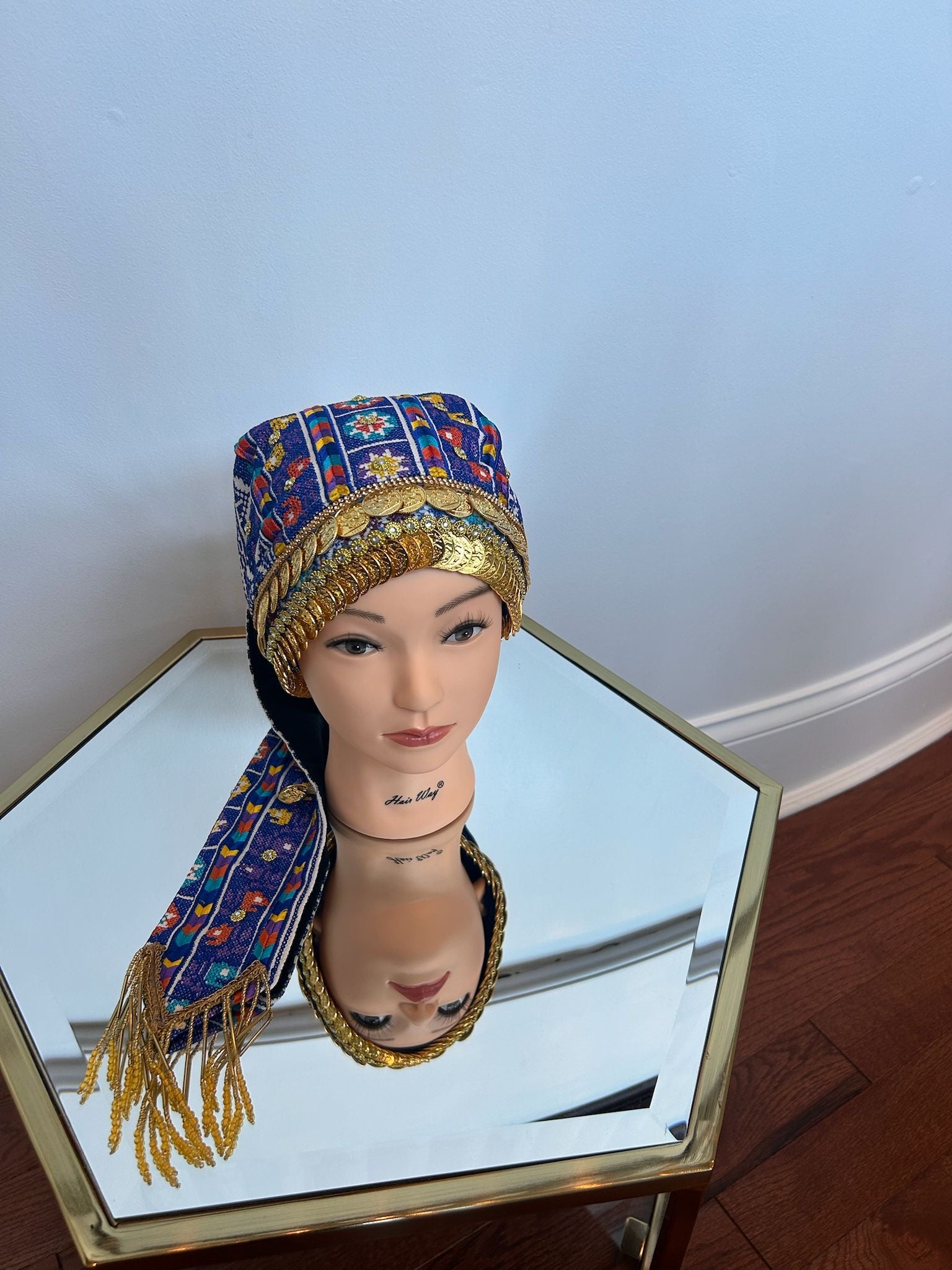 Blue Tatreez Embroidery Coin Head Piece