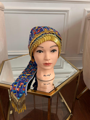 Blue Traditional Tatreez Coin Head Peice
