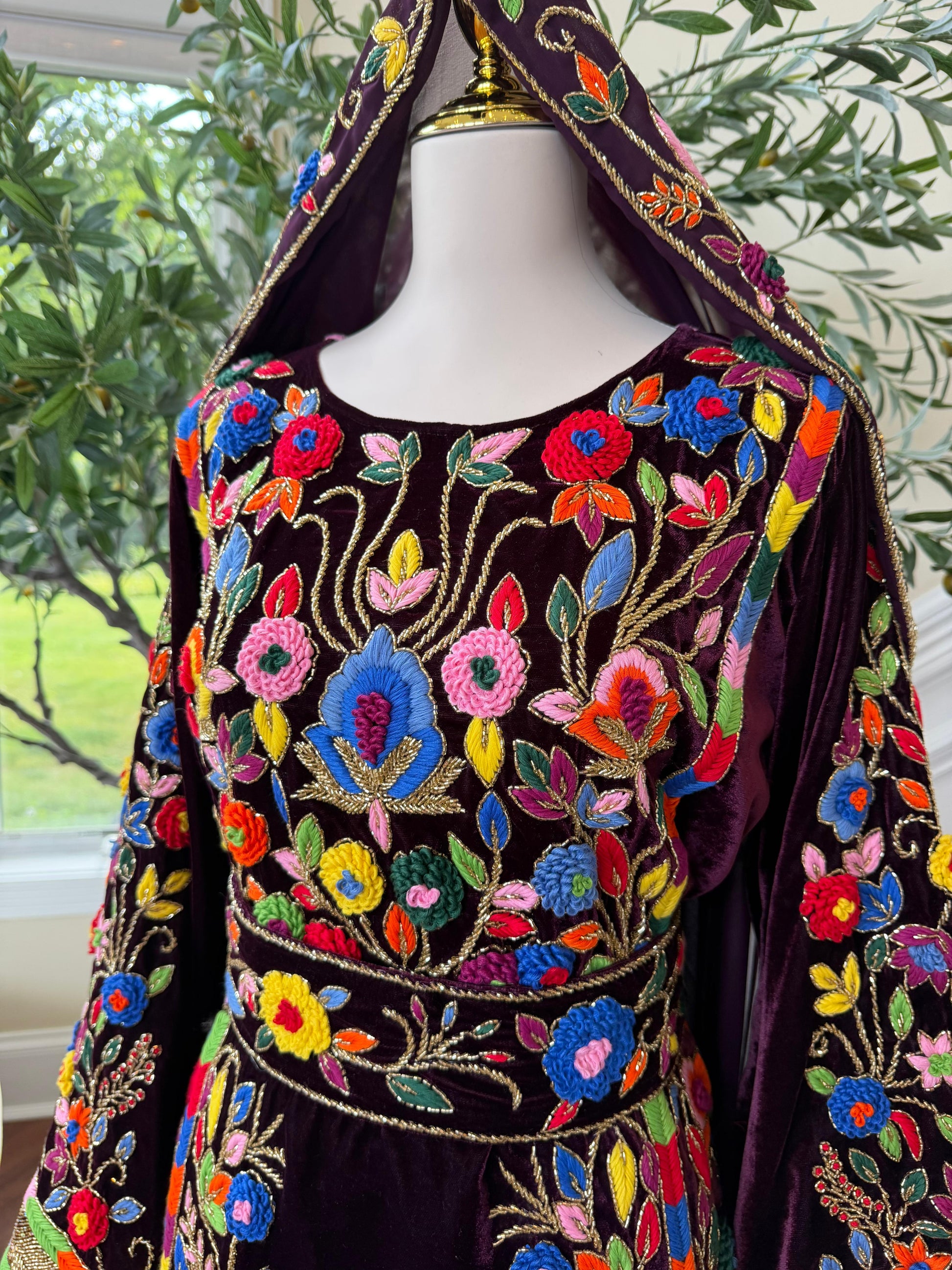 Purple Beaded Embroidery Tatreez Thobe