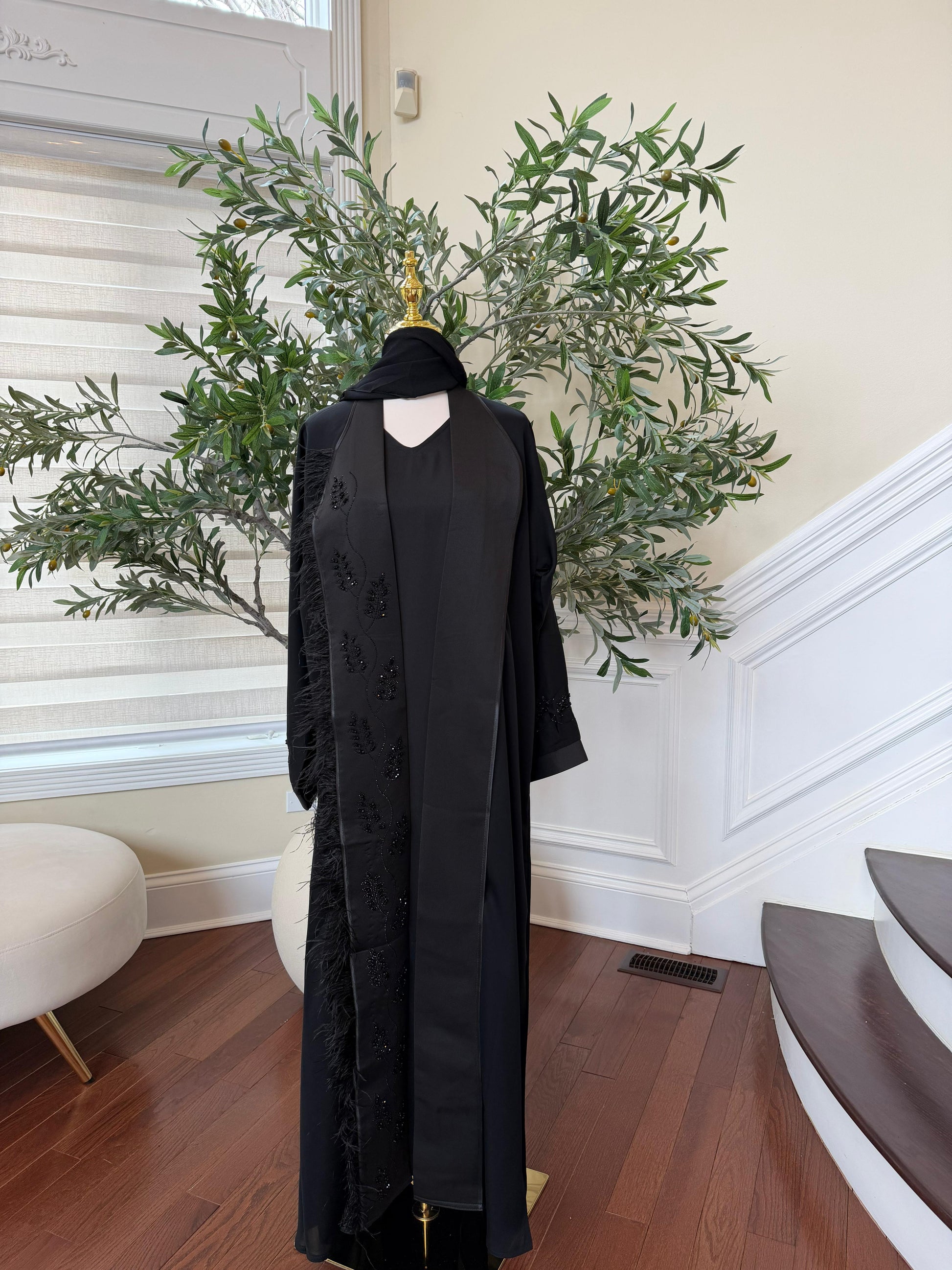 Black Crystal Beaded Abaya