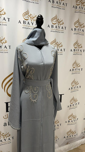 Skyline Shimmer Baby Blue & Silver Abaya