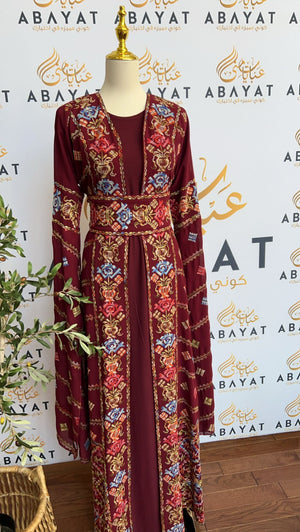 Red Two Piece Tatreez Abaya