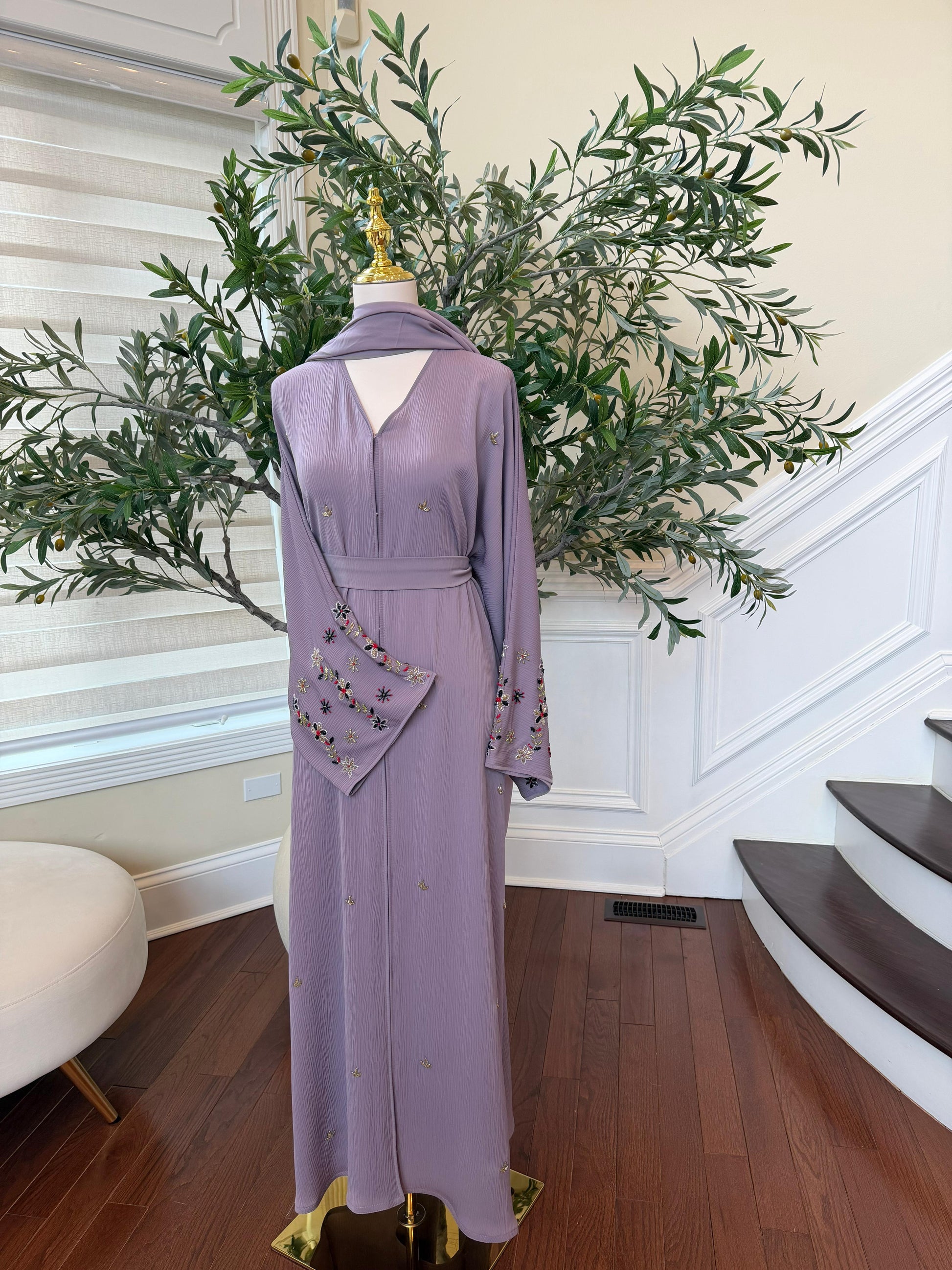 Lavender Rose Beaded Abaya