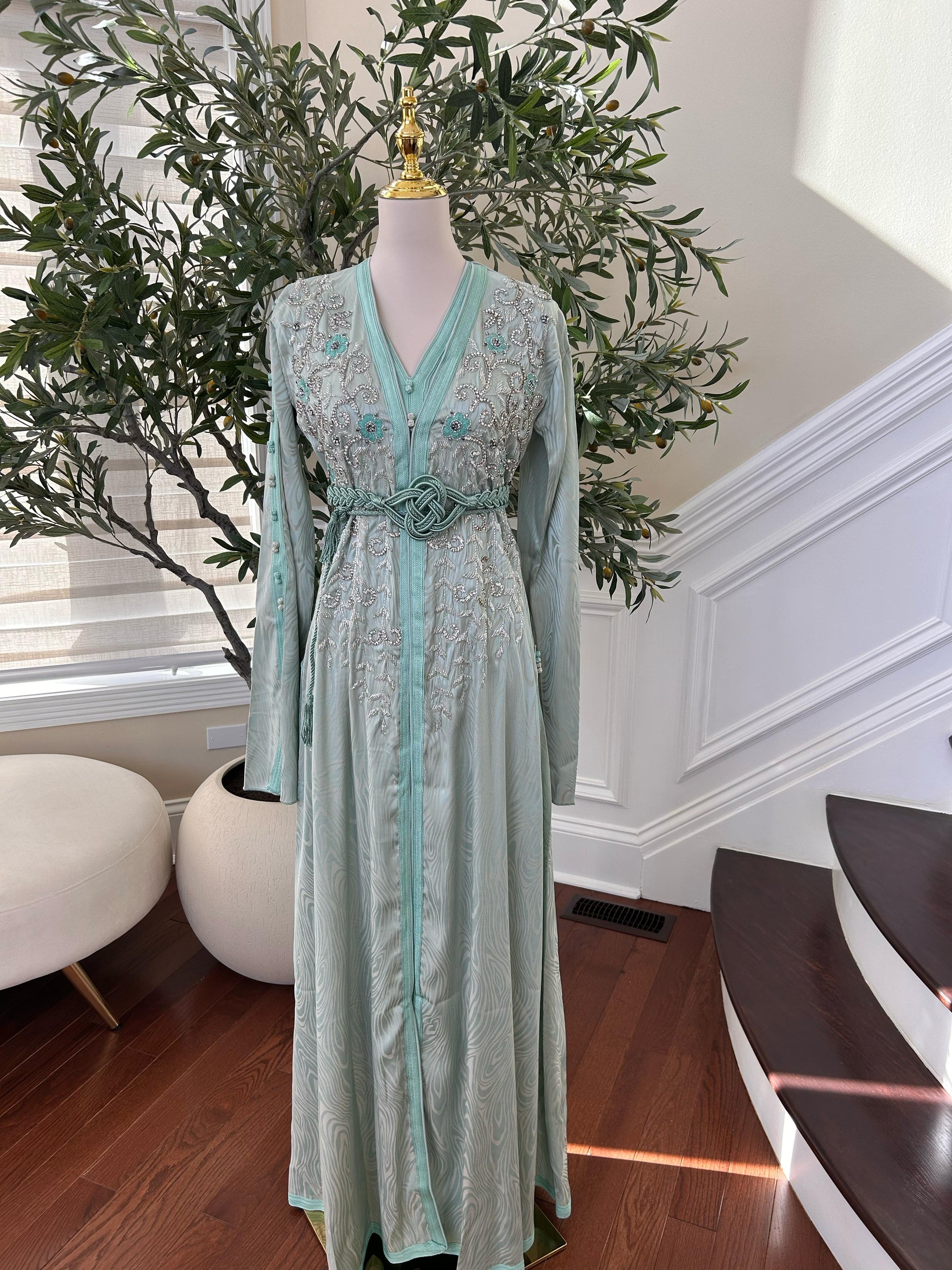 Mint Stone Beaded Kuftan