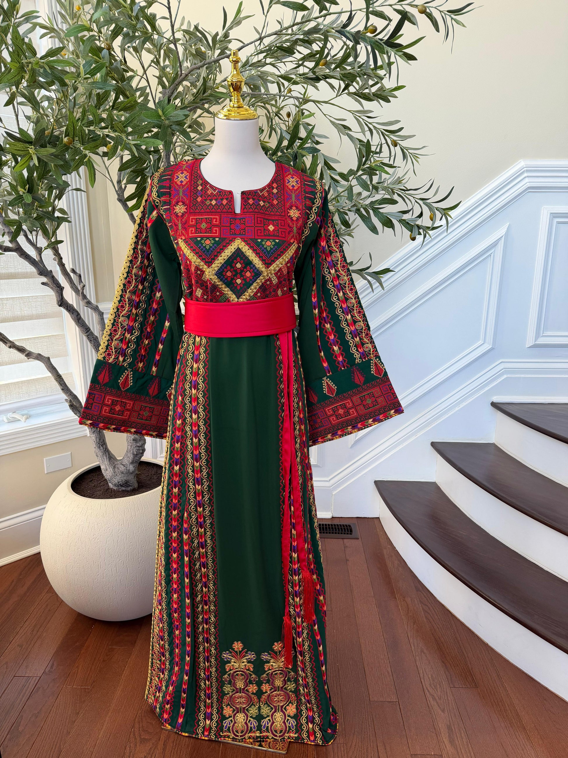 Green Embroidery Tatreez Red Thobe