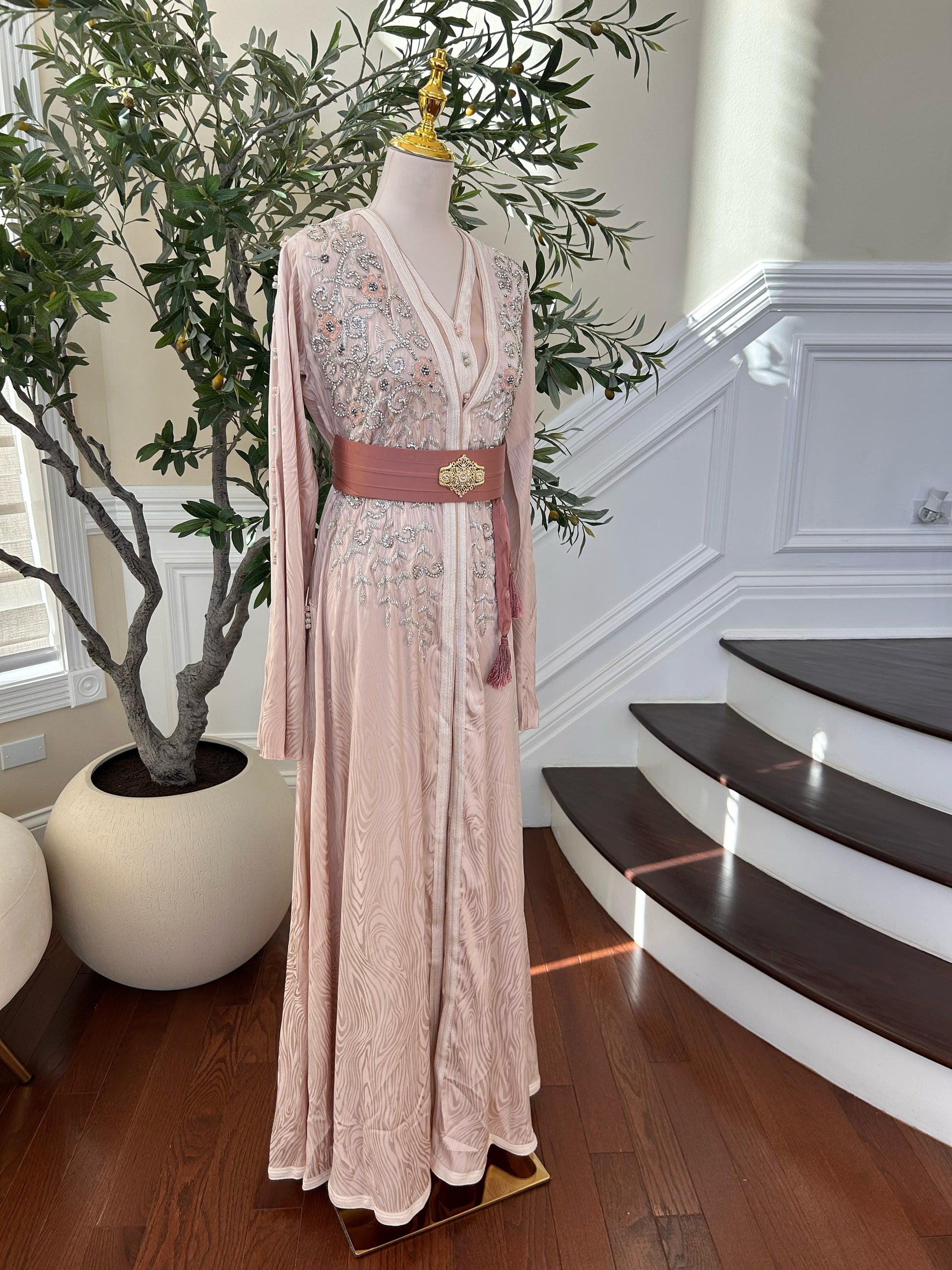 Light Pink Beaded Stone Kuftan