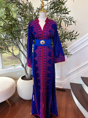 Blue Velvet Embellished Pink Kuftan
