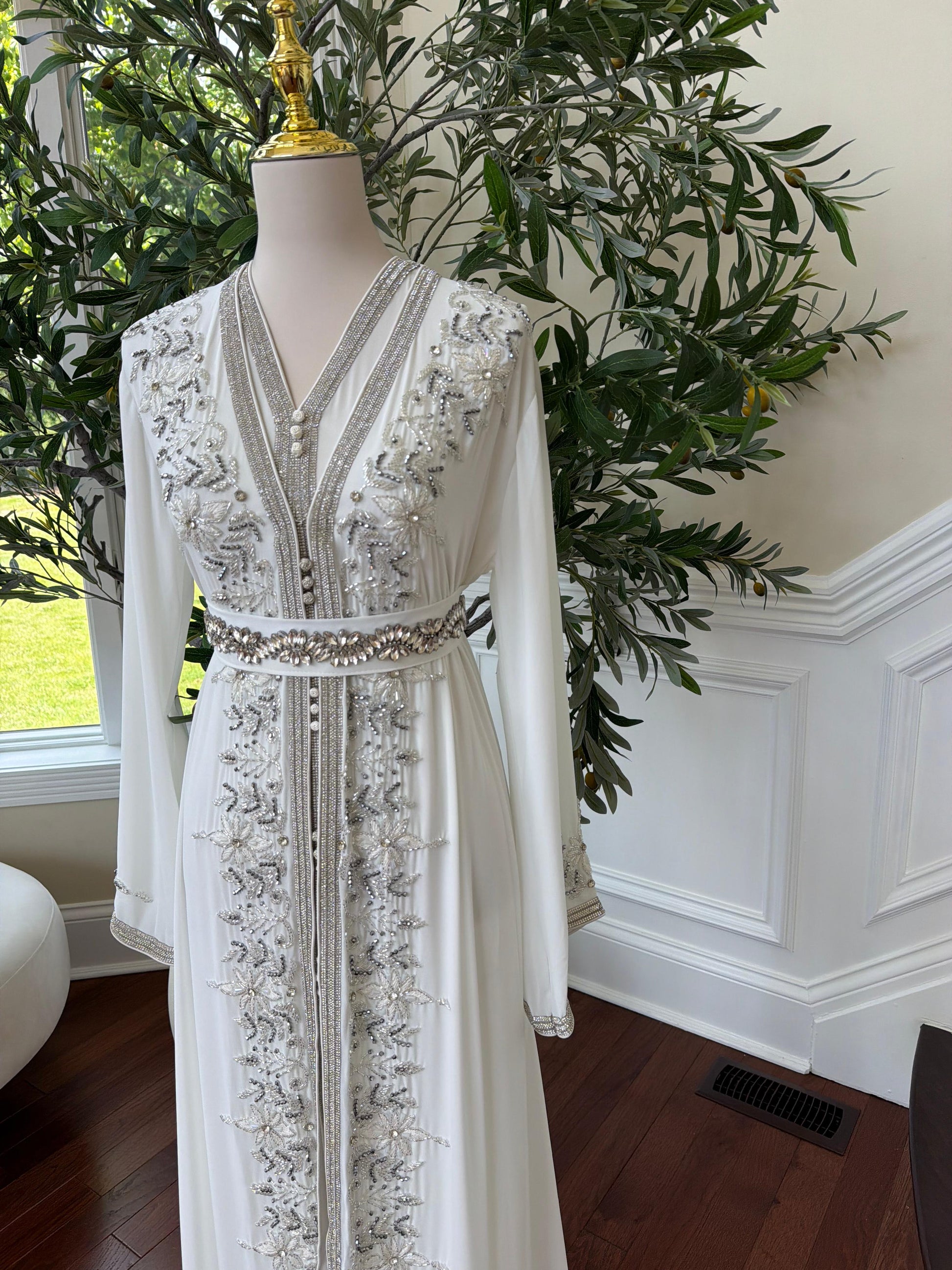 White Beaded Embroidery Kuftan