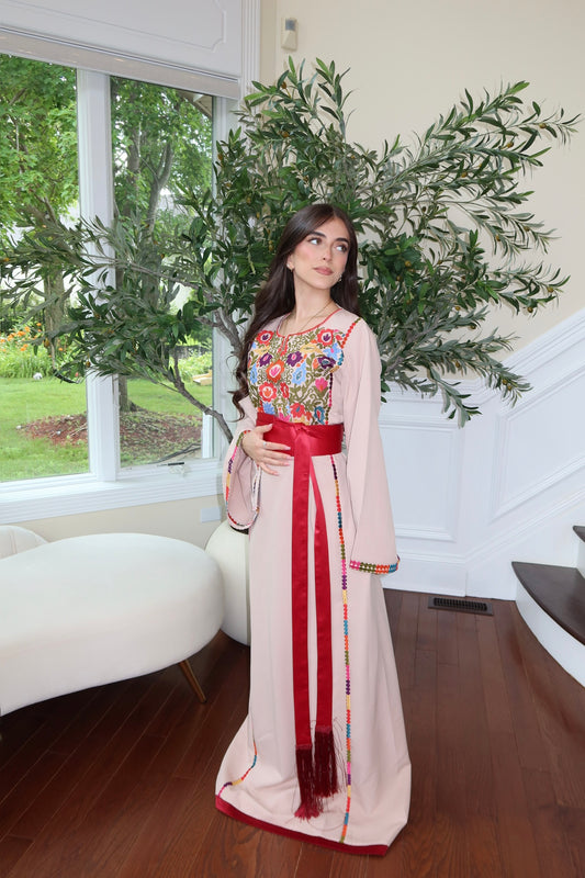 Cream Floral Embroidery Thobe