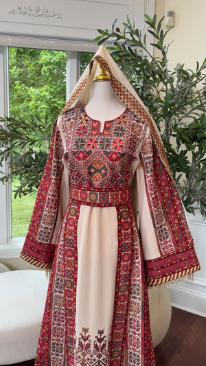 Ivory Grace | Thobe Tatreez with Heritage Red Detailing