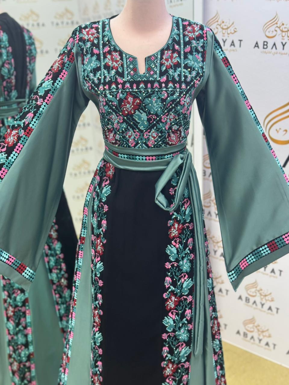 Embroidery Black Tatreez Teal Thobe