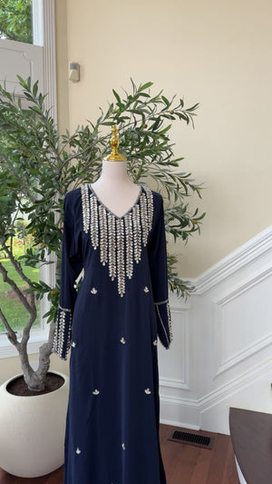 Royal Navy Kaftan – Silver Sequin Neckline & Sleeve Detail
