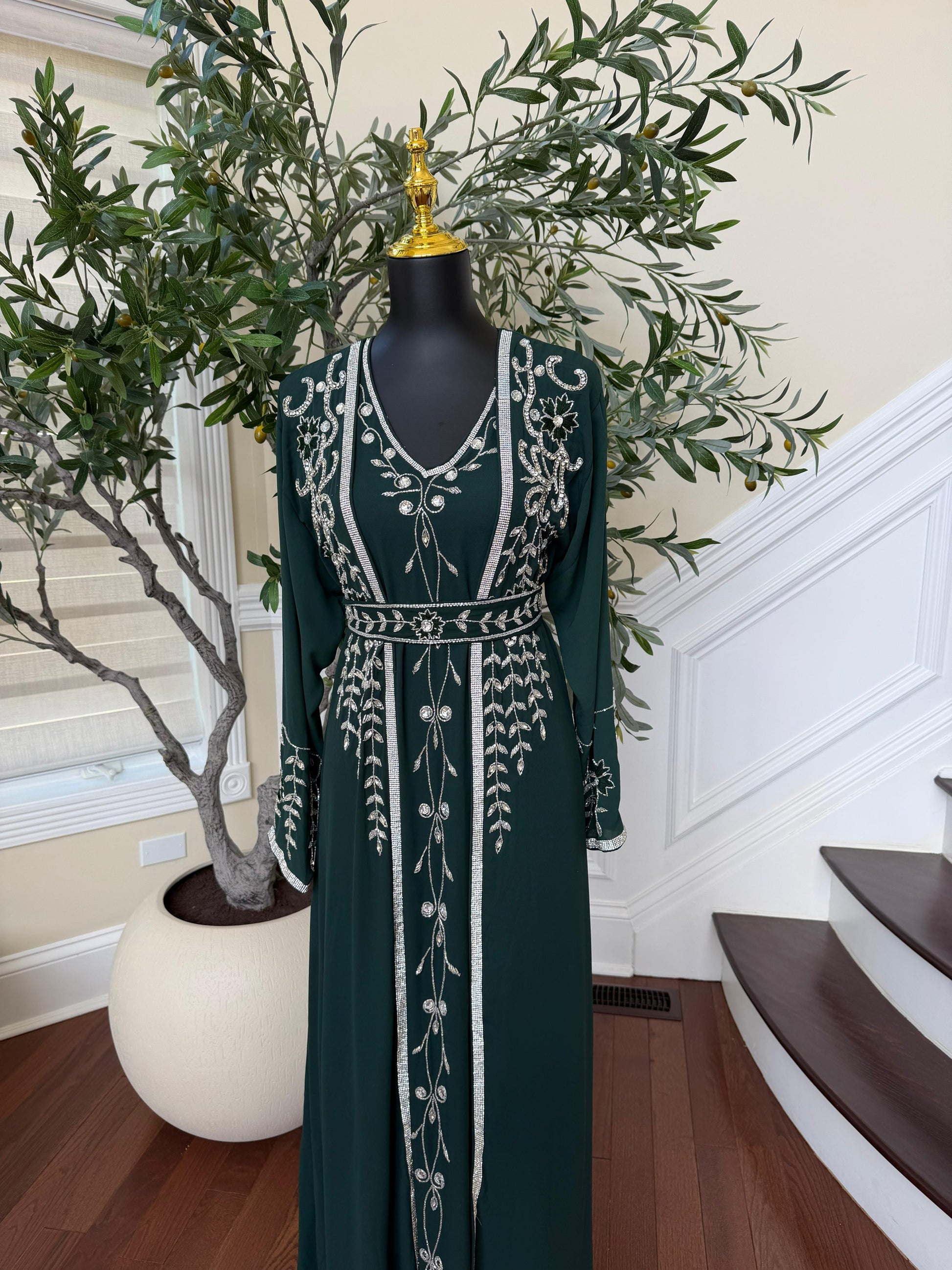 Emerald Green Beaded Rose Kuftan