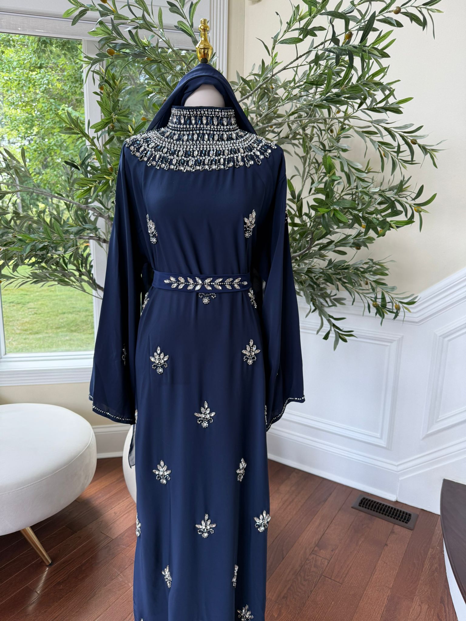 Elegant Blue Stone Abaya