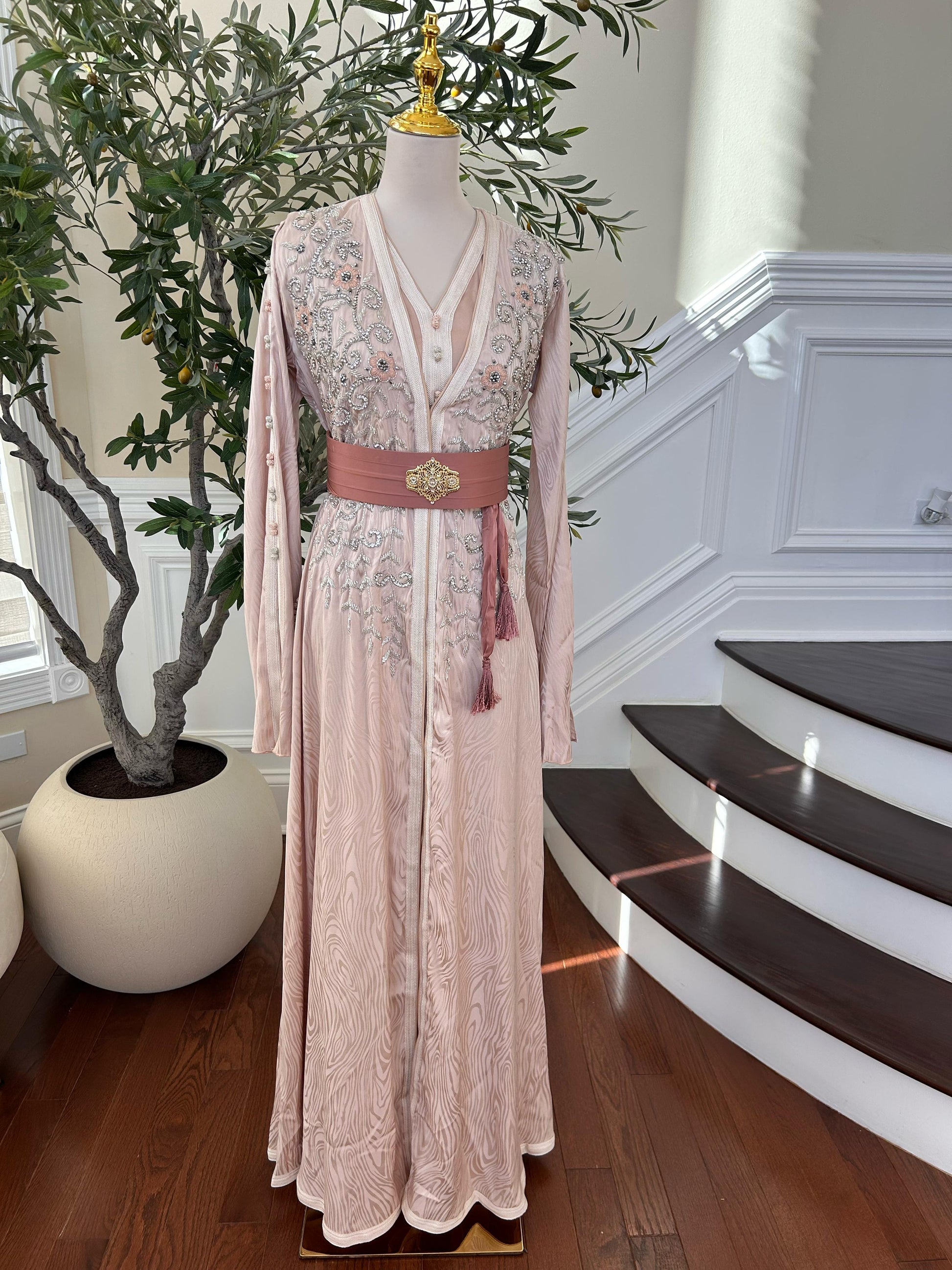 Light Pink Beaded Stone Kuftan