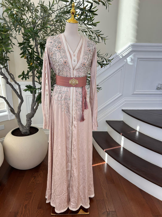 Light Pink Beaded Stone Kuftan