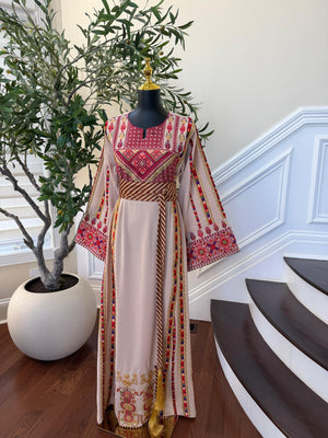 Beige Traditional Elegance Embroidery Thobe