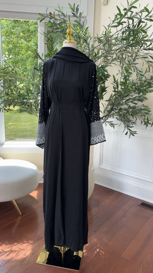 Black Beaded Charm Abaya