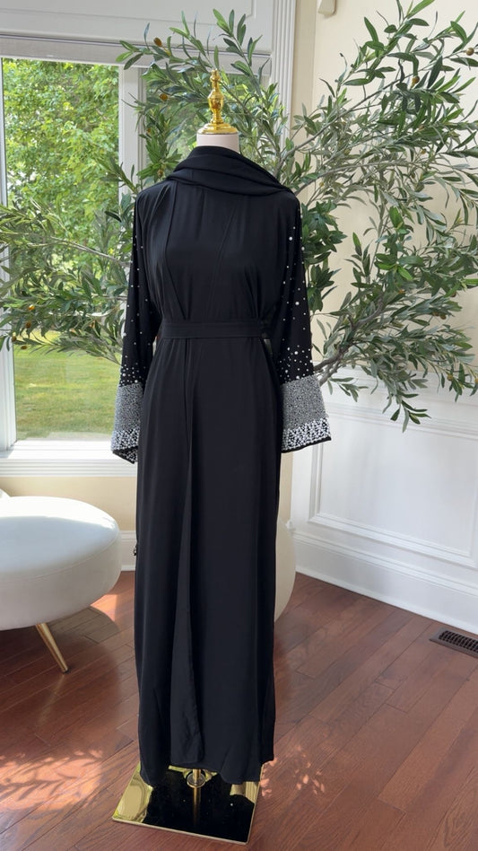 Black Beaded Charm Abaya