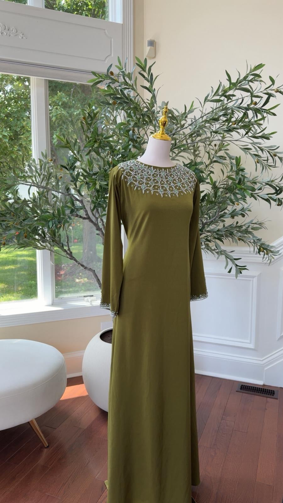 Olive Luxe Crystal Glamour Kuftan