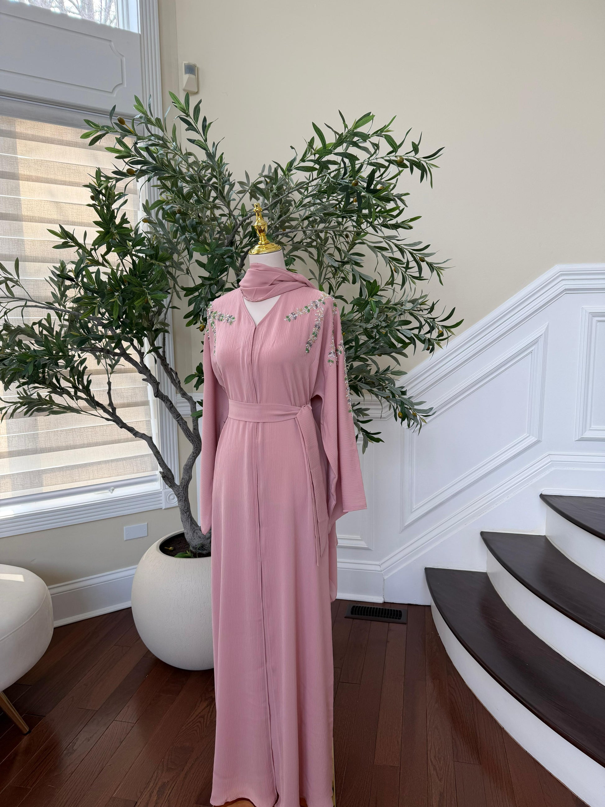 Pink Floral Sleeve Abaya