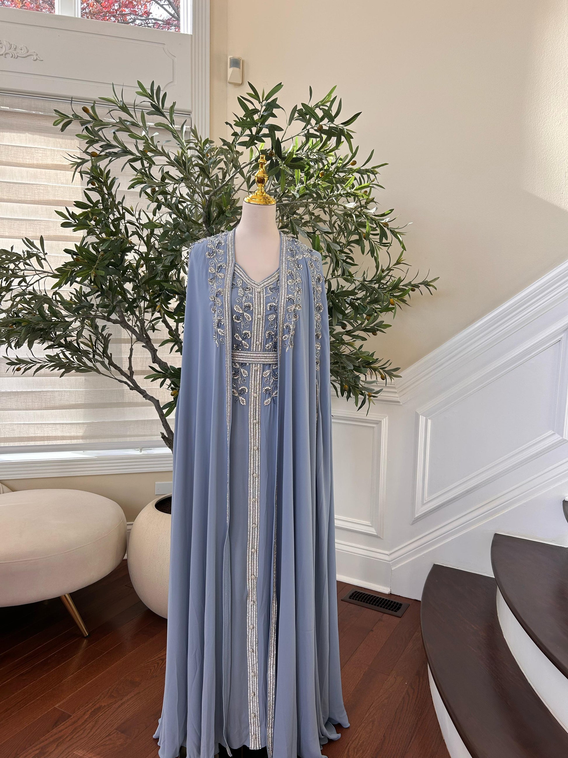 Baby Blue Beaded Stone Kuftan