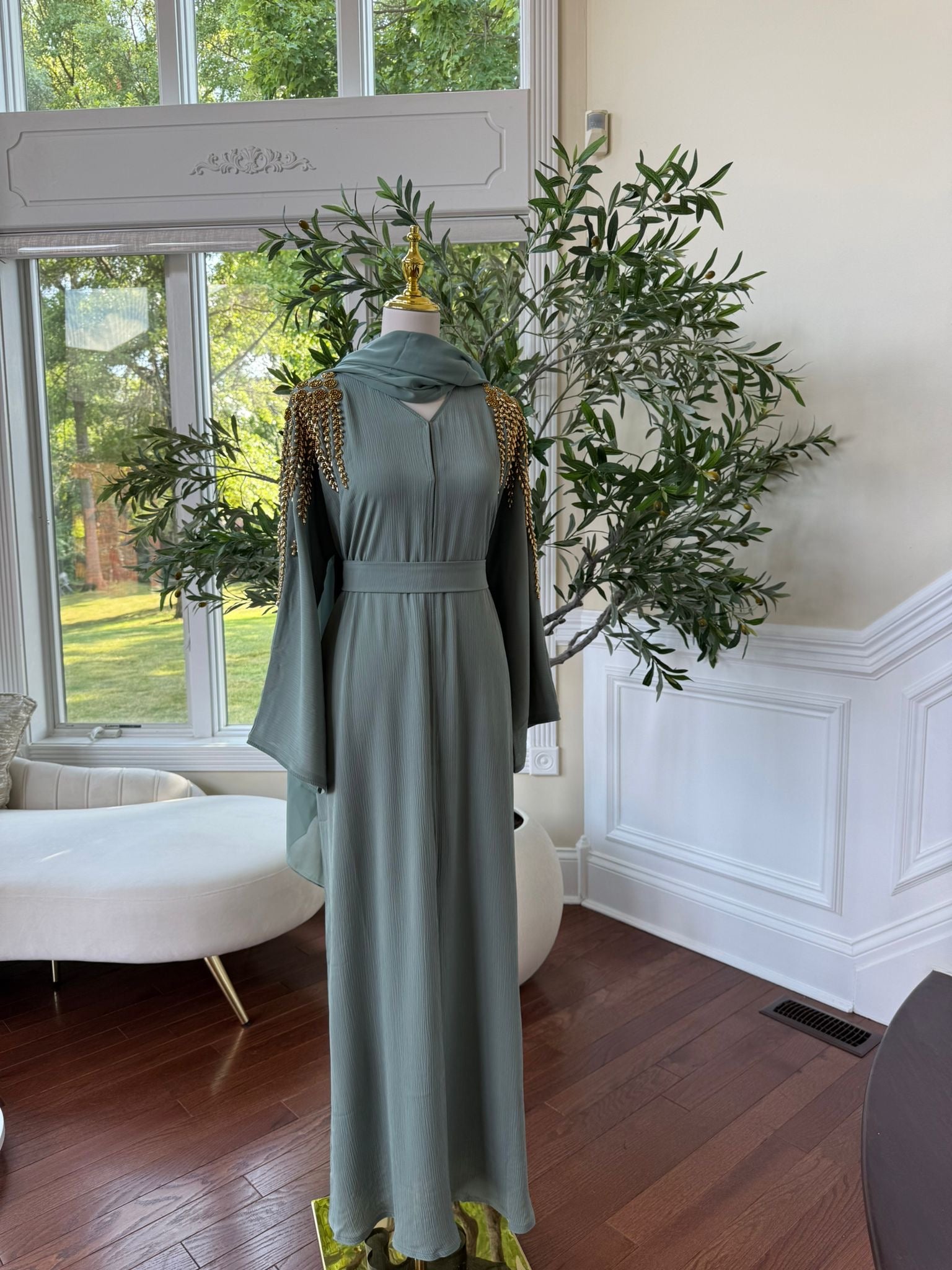 Mint Golden Stone Abaya