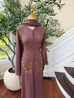 Muave Golden Essence Floral Abaya