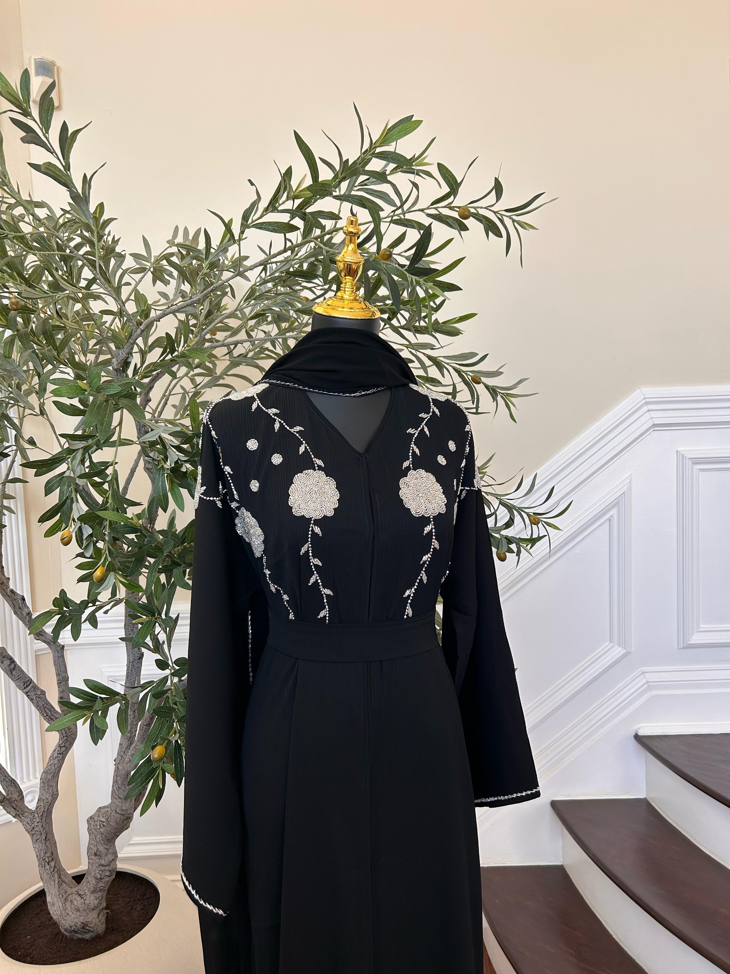 Black Beaded Charm Abaya