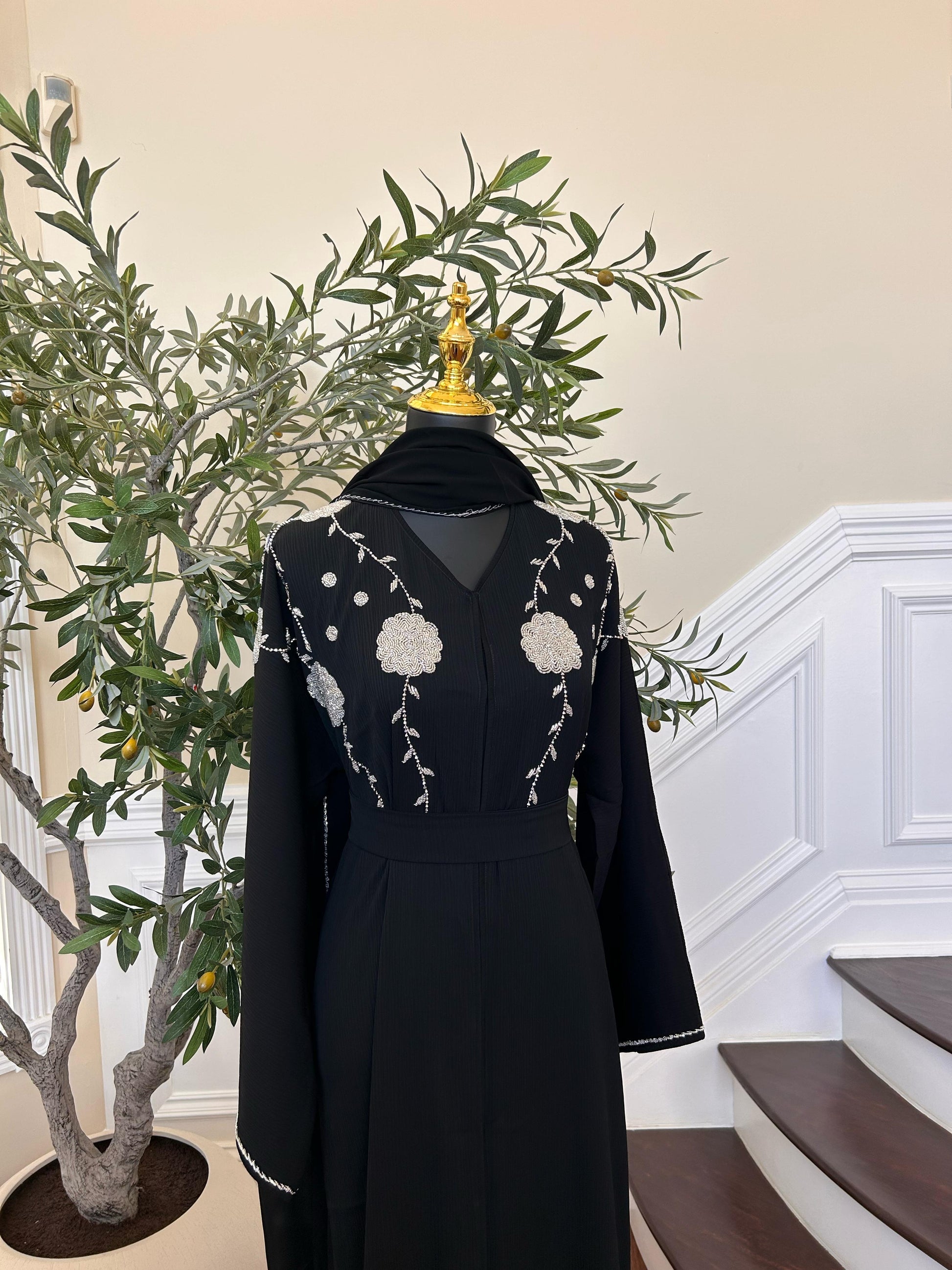 Black Beaded Charm Abaya