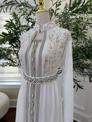 White Crystal Beaded Stone Kuftan