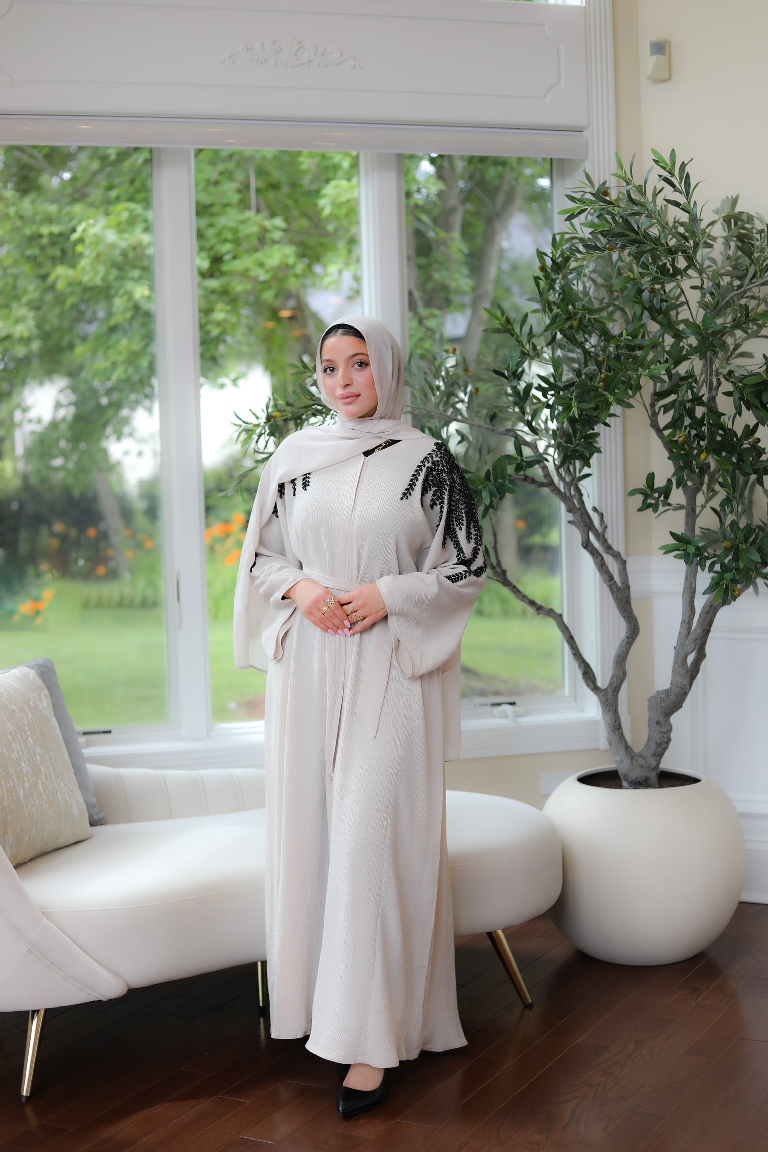 Cream Stone Abaya