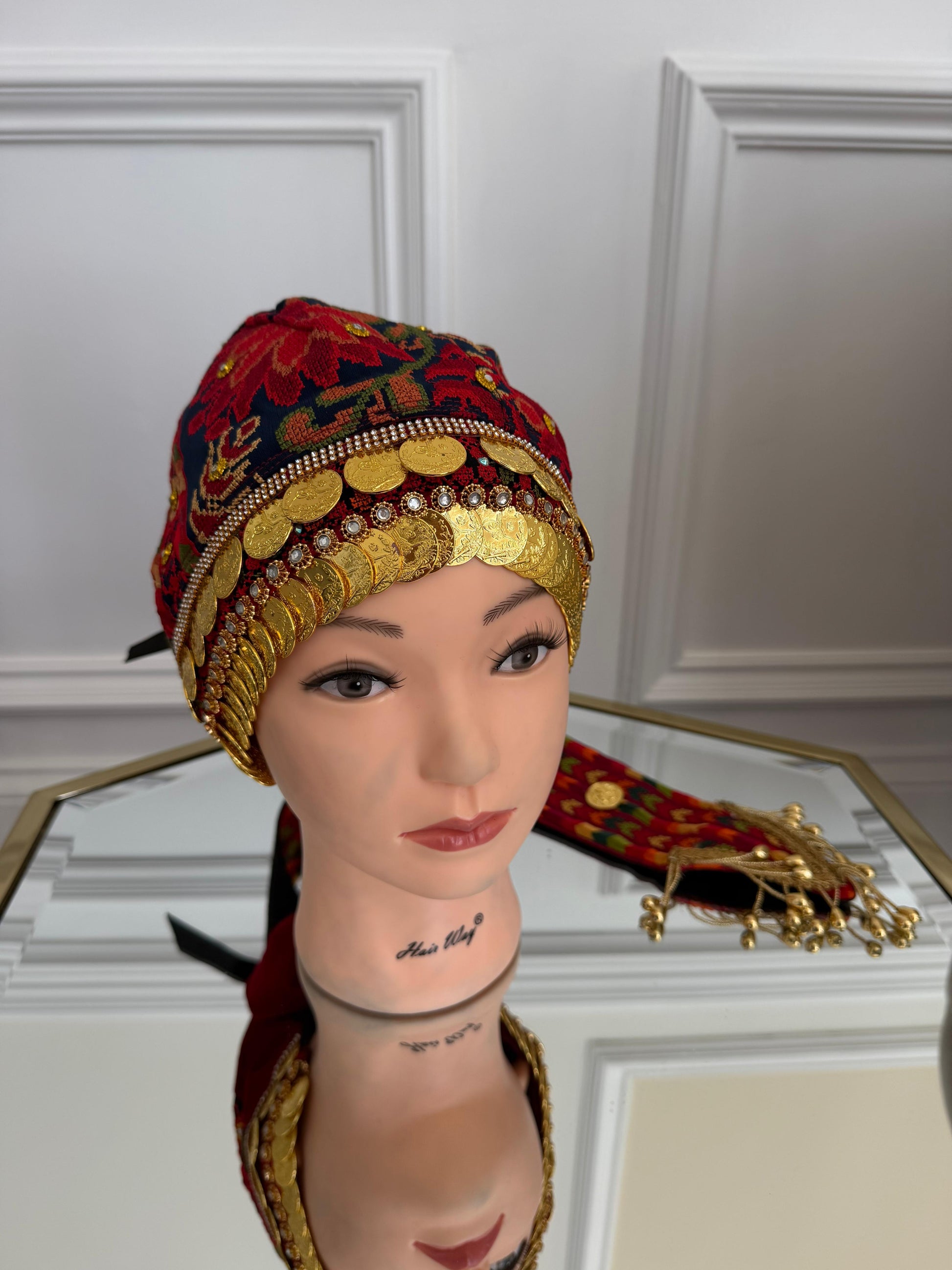 Red Embroidery Coin Head Piece Awka