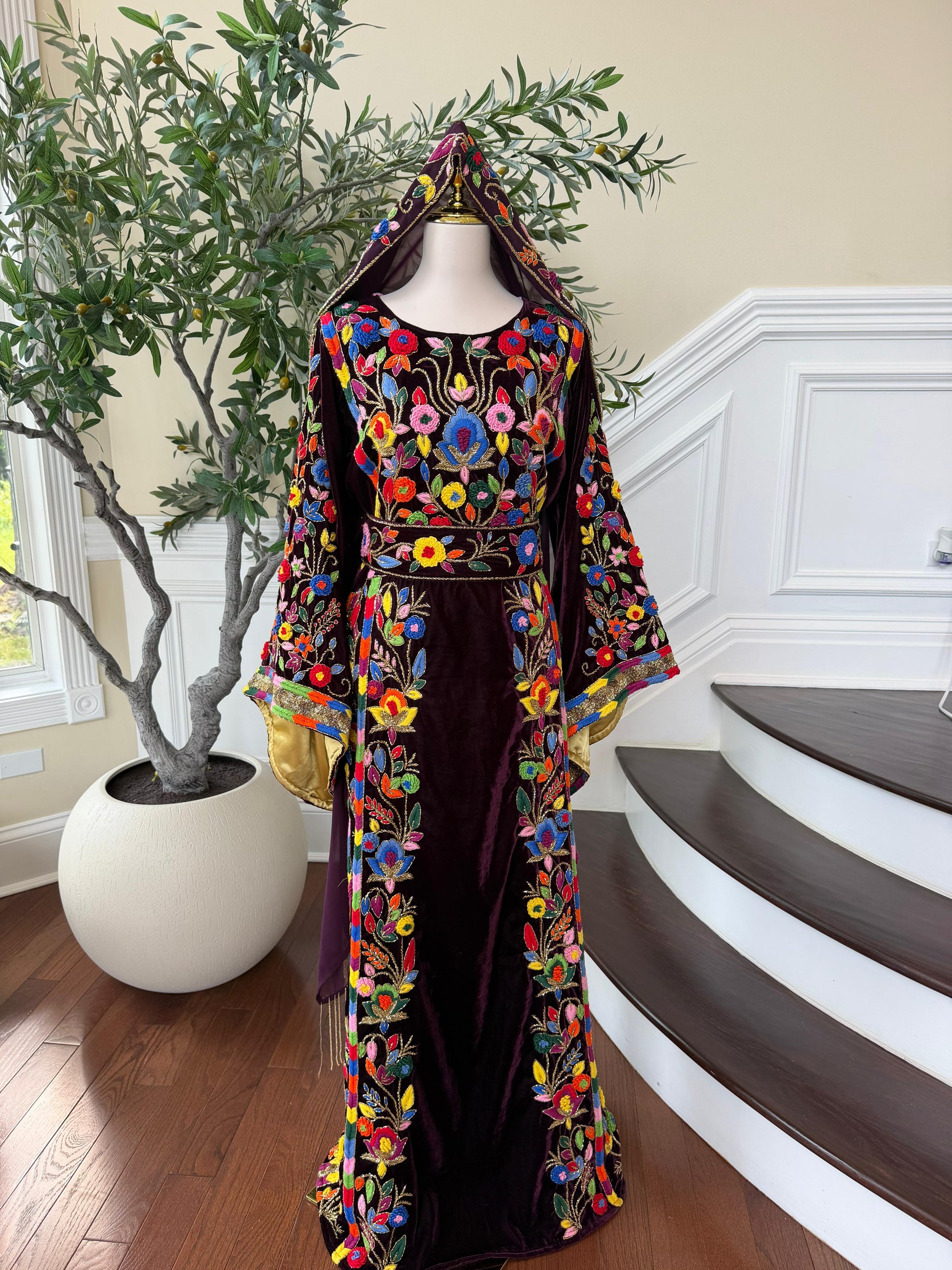 Purple Beaded Embroidery Tatreez Thobe
