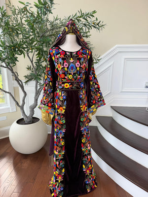 Purple Beaded Embroidery Tatreez Thobe