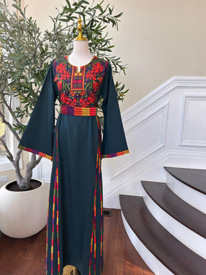 Emerald Green Embroidery Tatreez Thobe