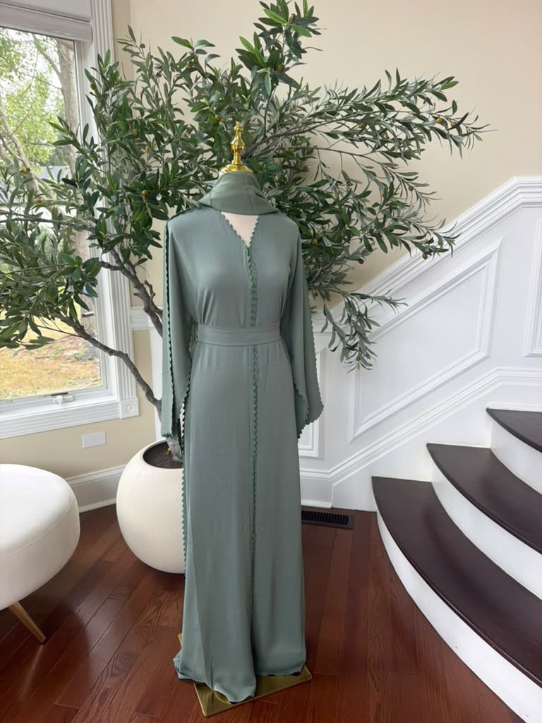 Mint Elegance Beaded Abaya