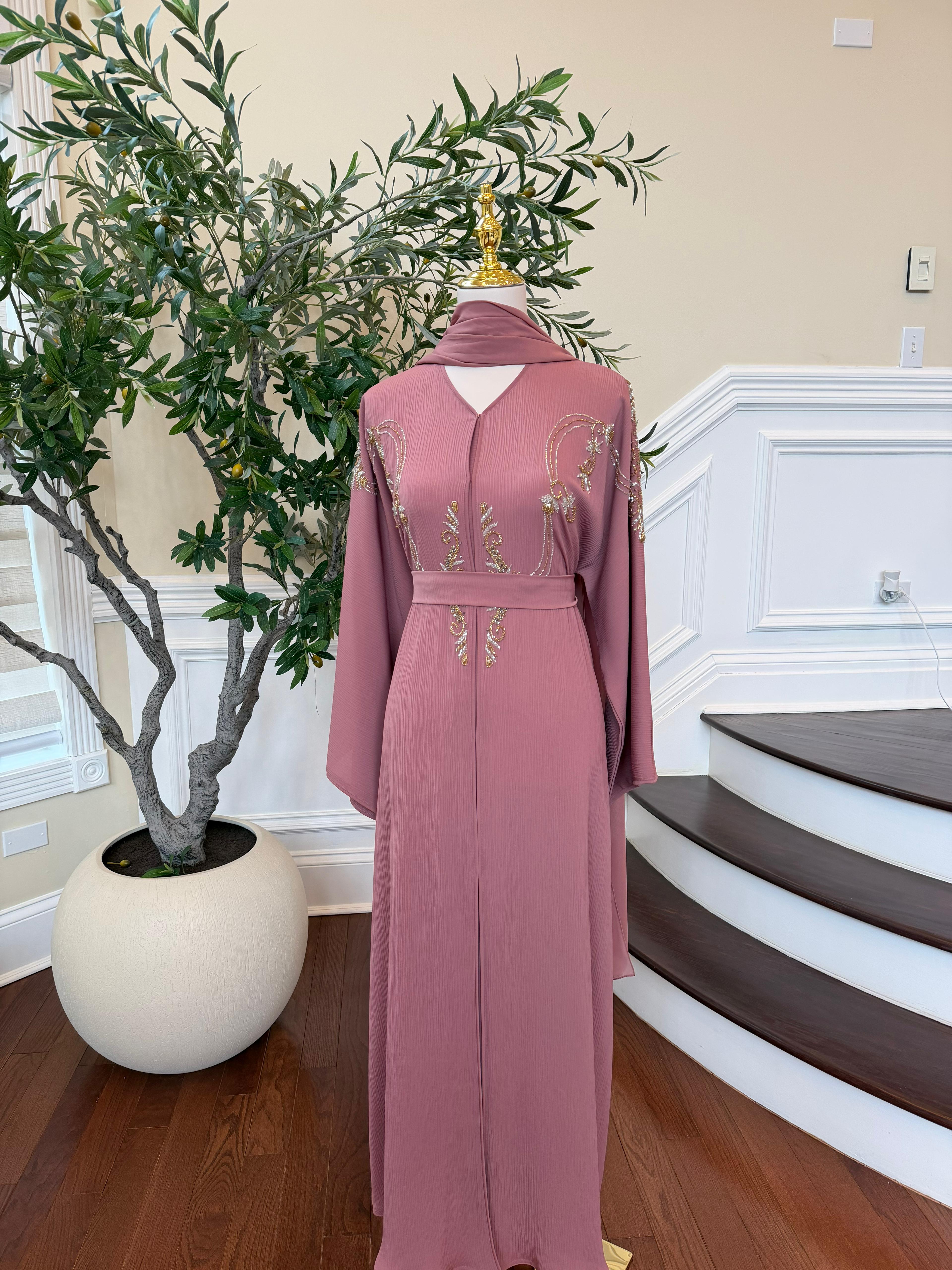 Blush Beaded Design Abaya