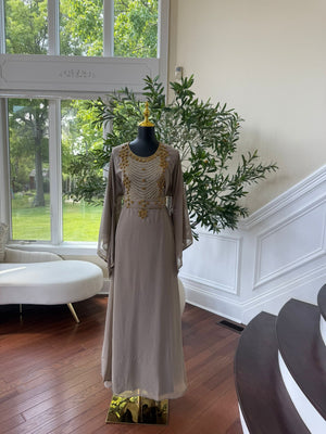 Taupe Beaded Kuftan Maxi Dress