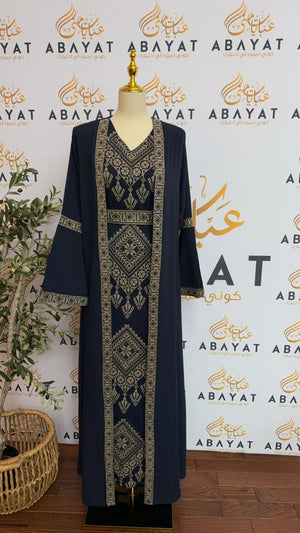 Elegant Navy Abaya with Intricate Embroidery