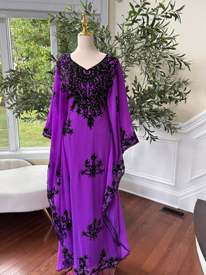 Royal Purple Kuftan Dress with Black Beaded Detail