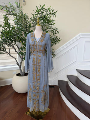 Baby Blue Golden Stone Cardigan Abaya