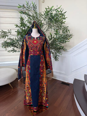 Navy Blue Embroidery Tatreez Thobe
