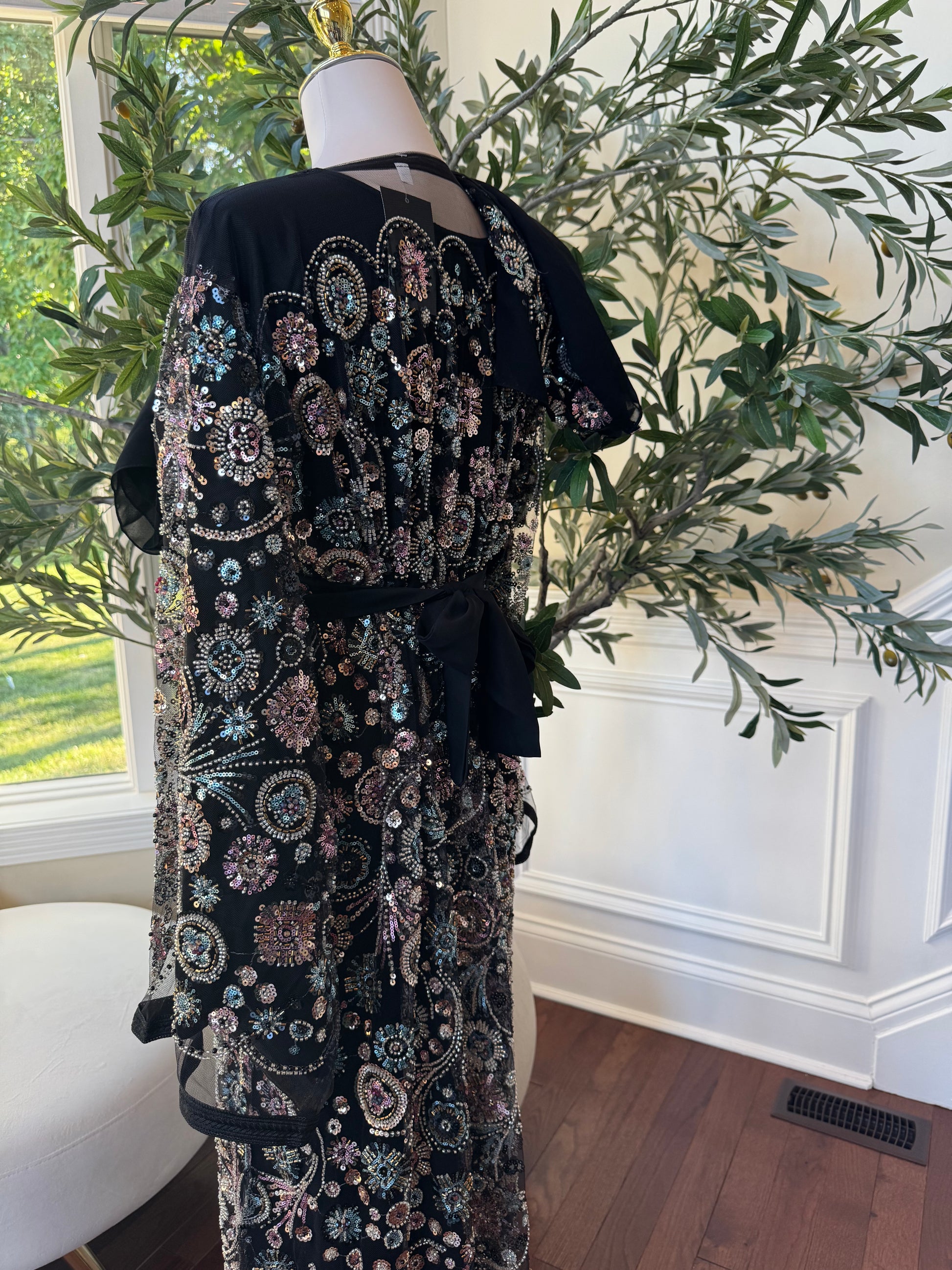 Black Diamond Sequin Floral Abaya