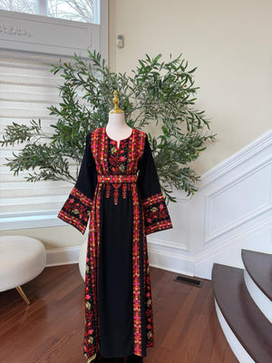 Embroidery Black Tatreez Rose Thobe