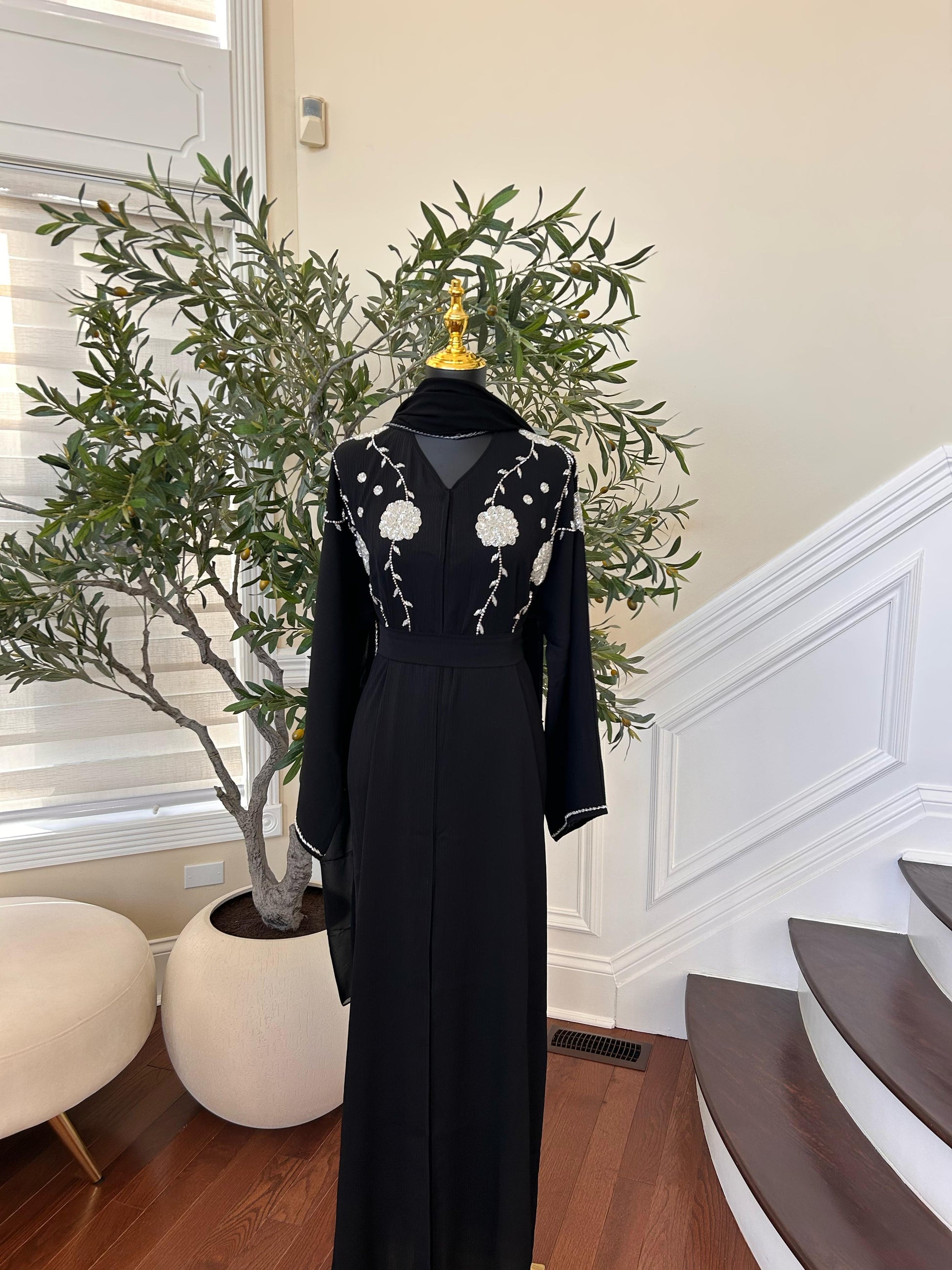 Black Beaded Charm Abaya