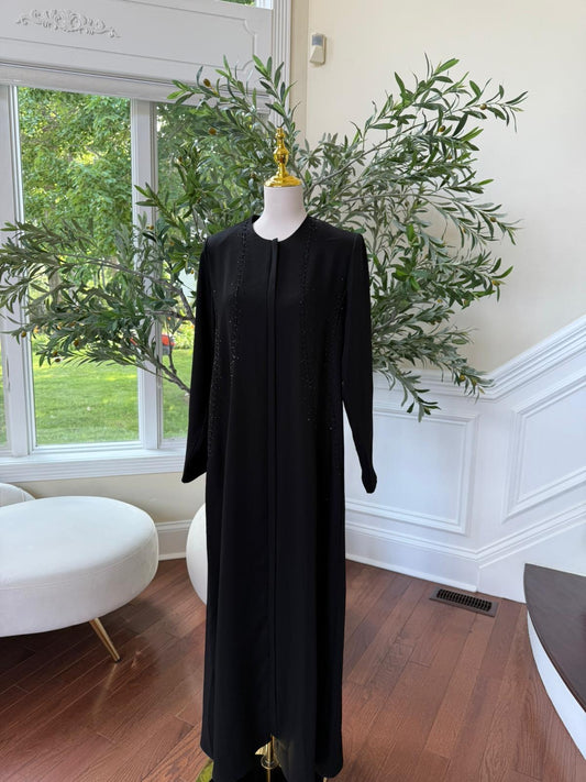 Midnight Black Abaya – Subtle Sparkle Detail