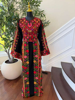 Black Embroidery Tatreez Sabal Kharaz Thobe